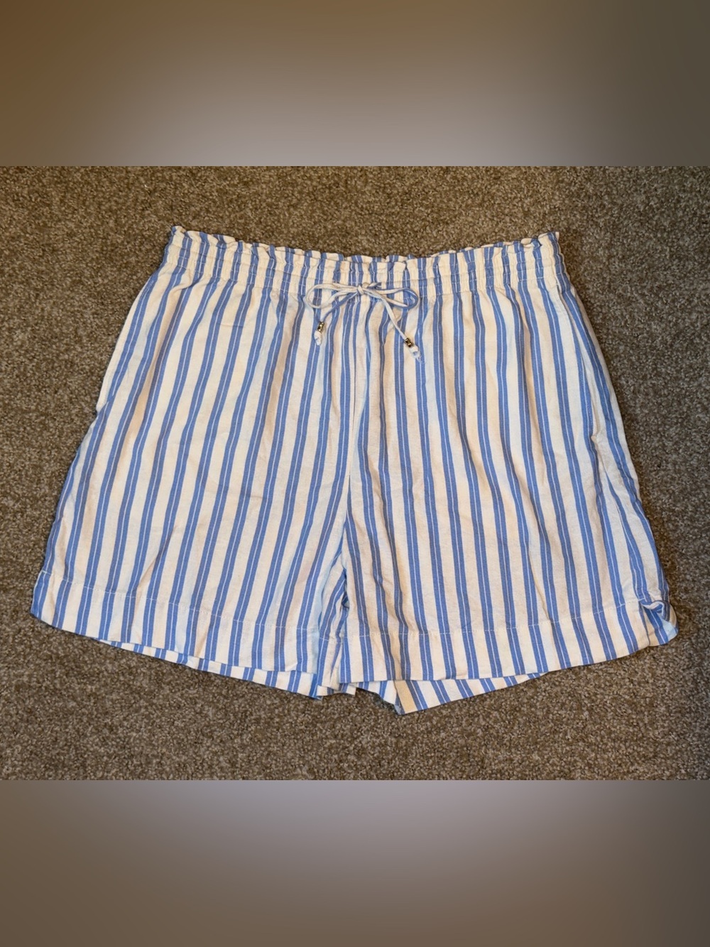 H&M White & Light Blue Striped Drawstring Shorts